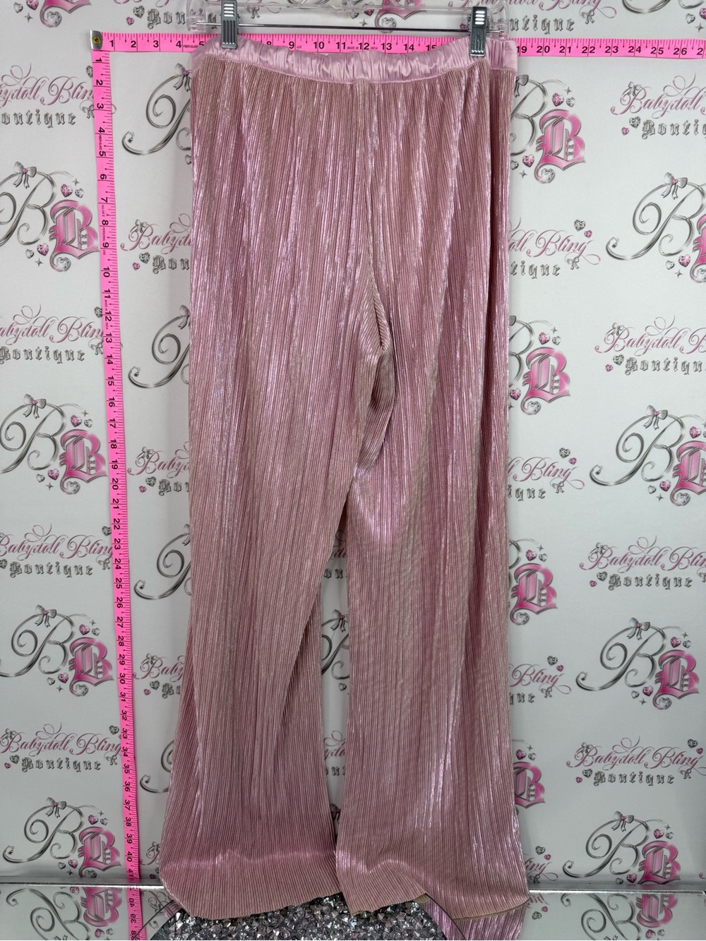 Victoria's Secret pants shiny shimmer Metallic Dusty Pink Pleated Wide-Leg Pants - Picture 2 of 11